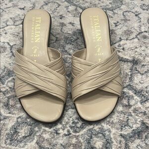Italian Shoemakers Beige Crisscross Mules